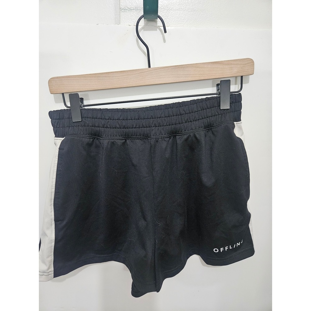 Offline by Aerie Womens Black White Stripe Athletic Track‎ Shorts Small